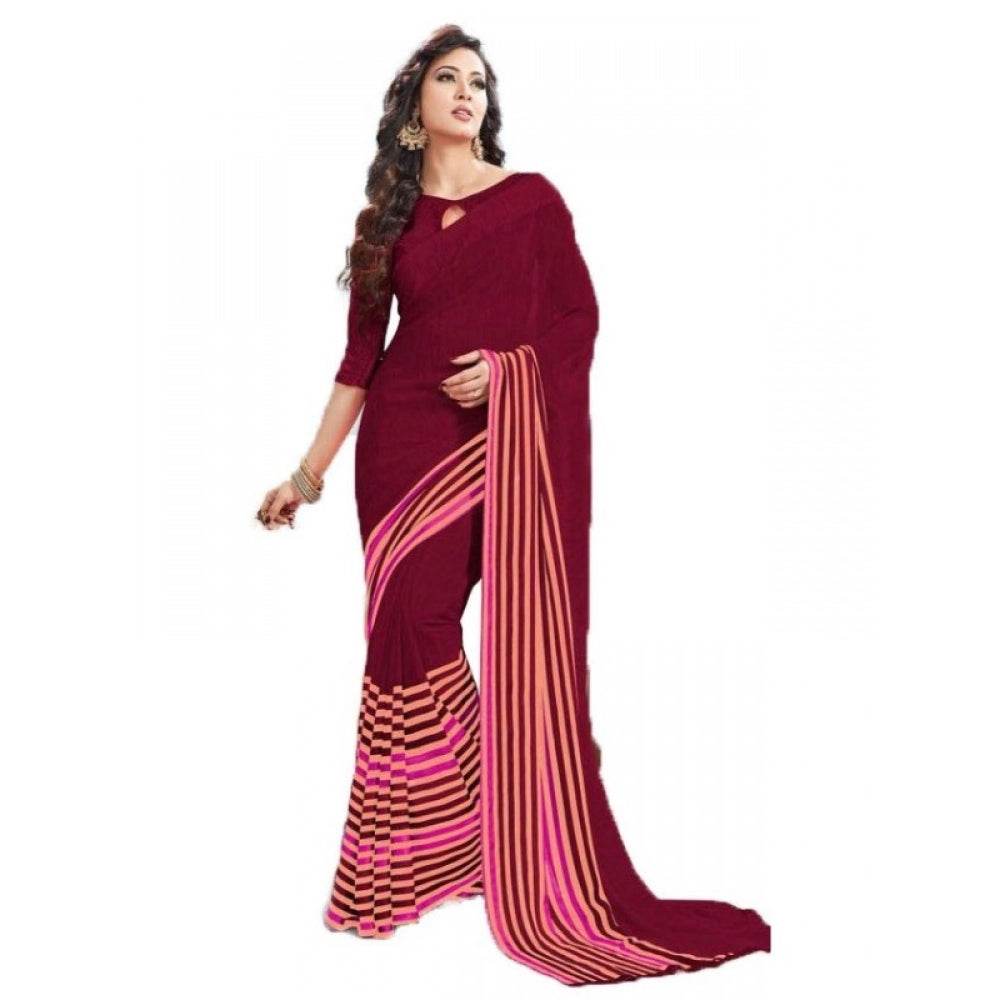 Generic Womens Geogrette Saree with Blouse Digital Printed Saree (Maroon, 6.25 Mtr) - MYLUXURY LANE ENTERPRISE