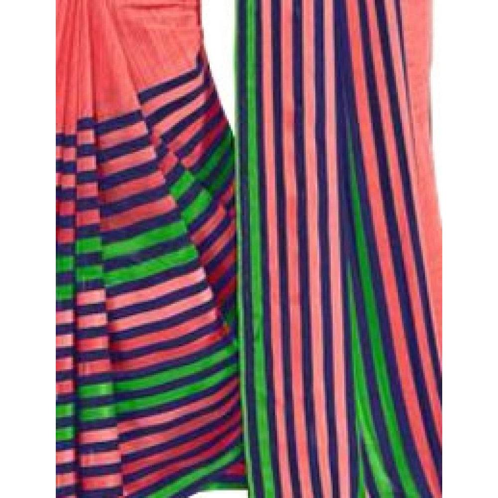 Generic Womens Geogrette Saree with Blouse Digital Printed Saree (Peach, 6.25 Mtr) - MYLUXURY LANE ENTERPRISE