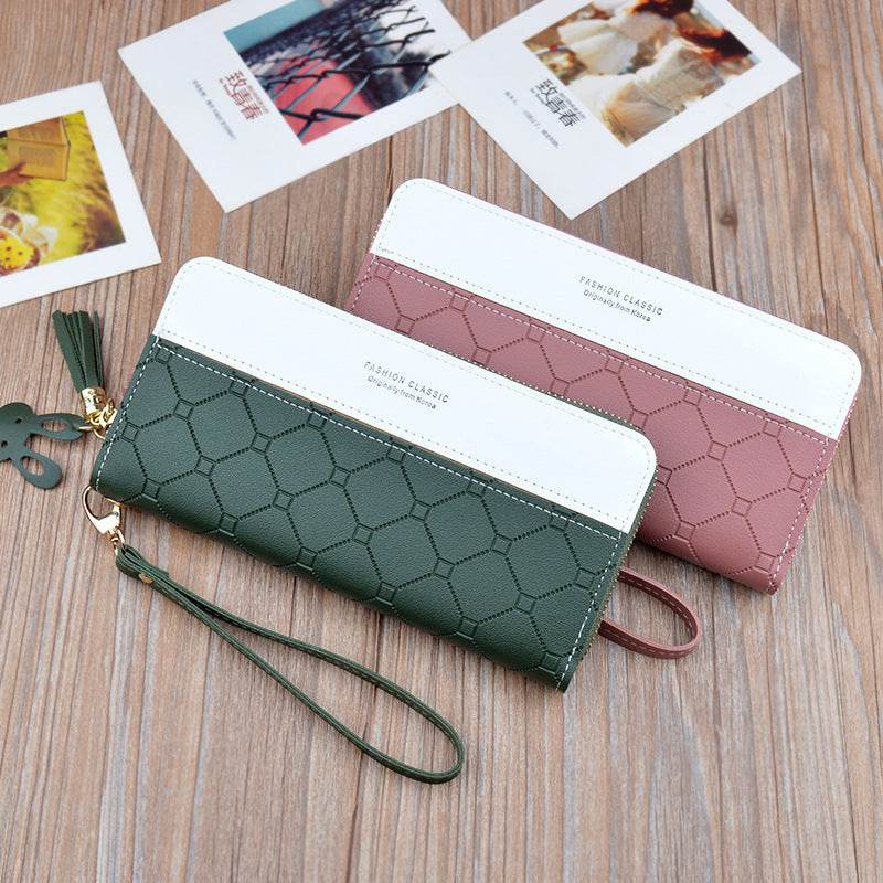Ladies In Hand Long Zipper Tassel Stitching Embossed Large-capacity Wallet - MYLUXURY LANE ENTERPRISE
