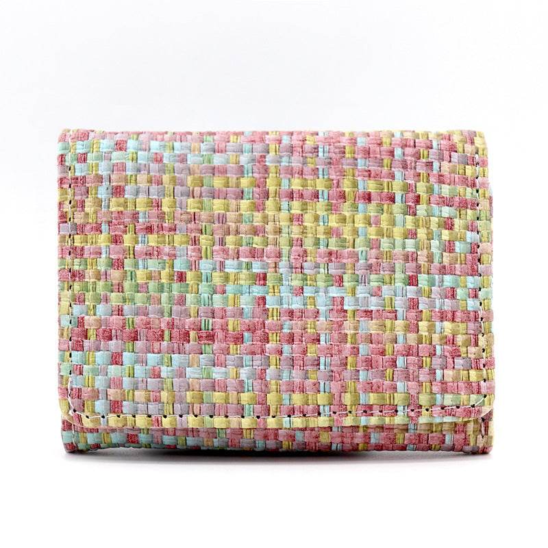 New Straw PU Folding Wallet Women's Mini Ultra-thin Fashion All-matching - MYLUXURY LANE ENTERPRISE