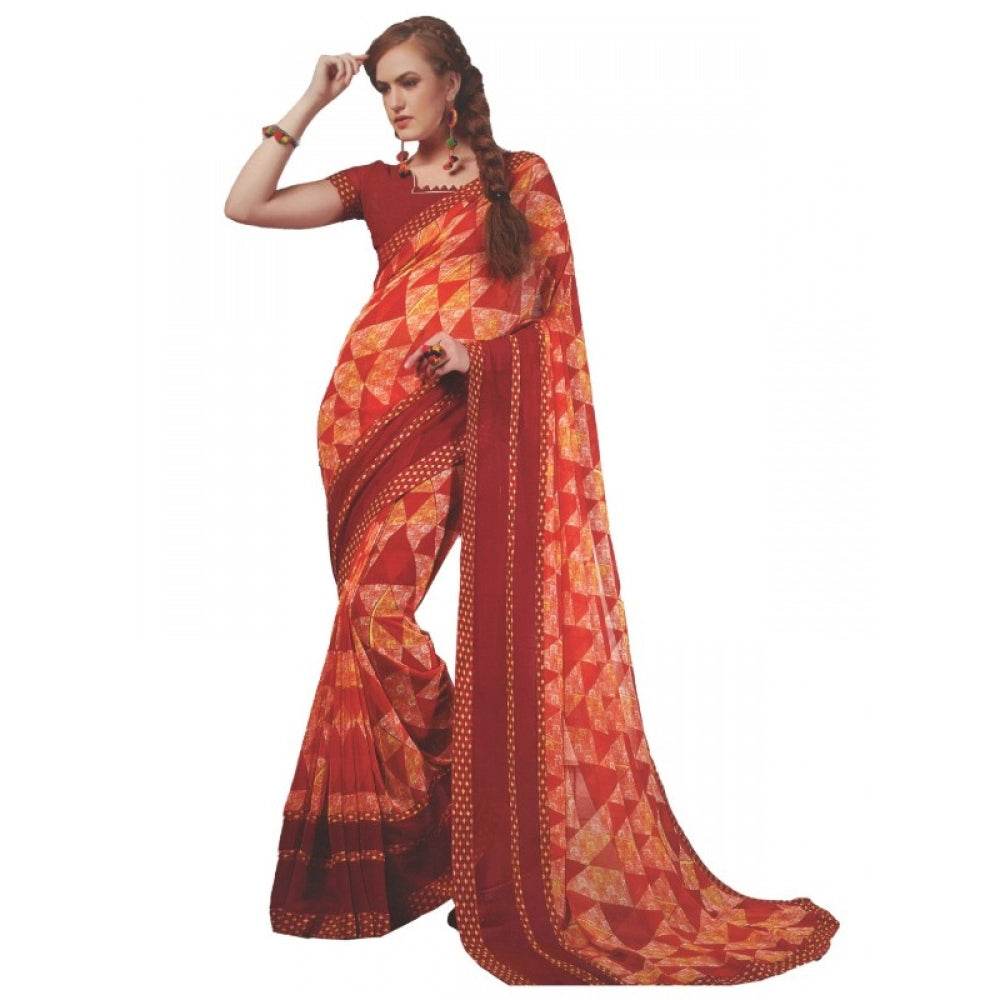 Generic Womens Georgette Digital Printed Saree (Red, 6.25 Mtr) - MYLUXURY LANE ENTERPRISE