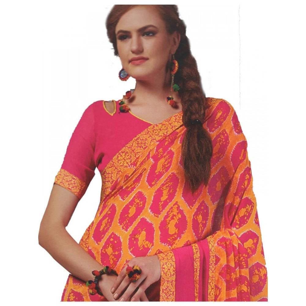 Generic Womens Georgette Digital Printed Saree (Dark Pink, Orange, 6.25 Mtr) - MYLUXURY LANE ENTERPRISE
