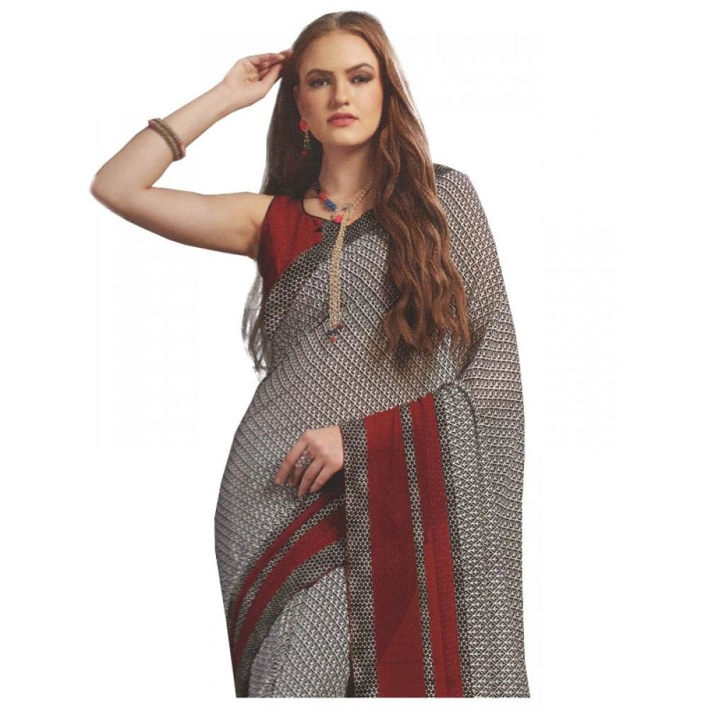 Generic Womens Georgette Digital Printed Saree (Grey, Red, 6.25 Mtr) - MYLUXURY LANE ENTERPRISE