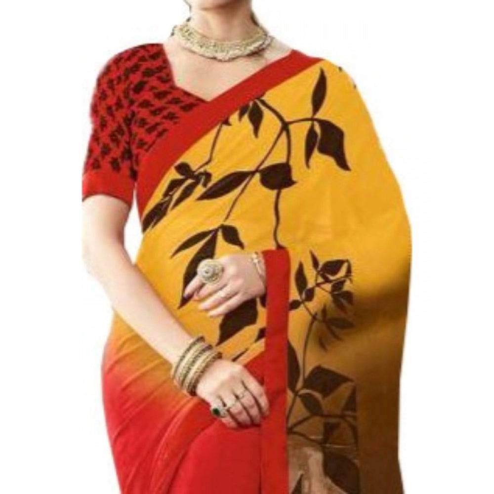 Generic Womens Georgette Digital Printed Saree (Red, Yellow, 6.25 Mtr) - MYLUXURY LANE ENTERPRISE