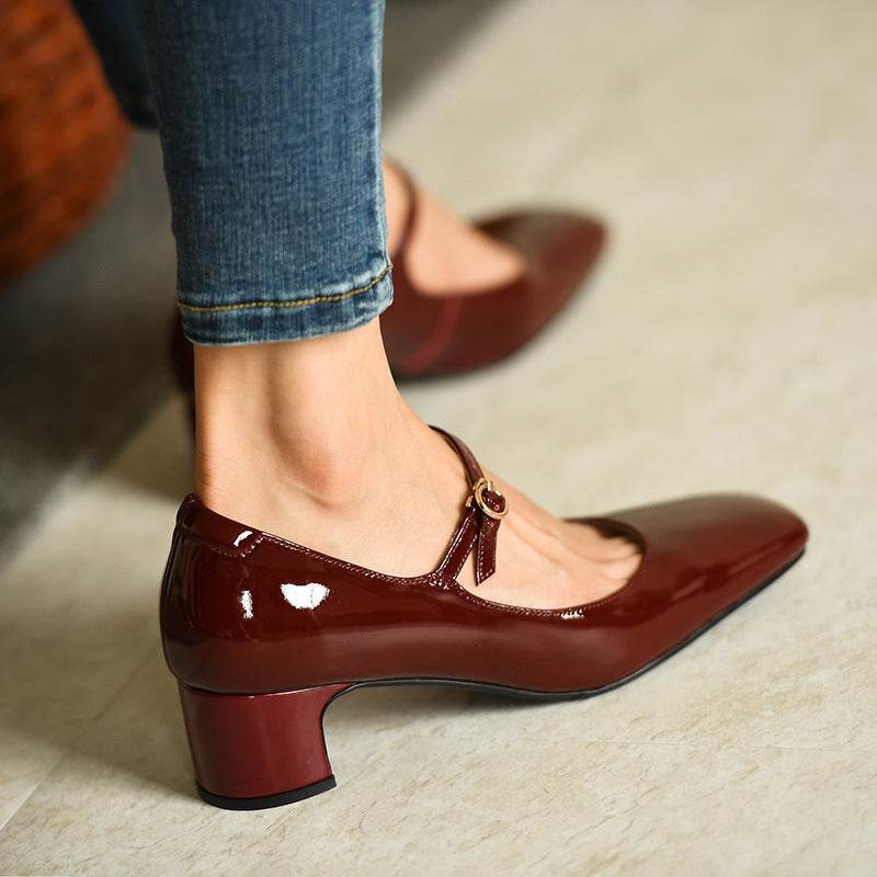 Burgundy bright strap square toe - MYLUXURY LANE ENTERPRISE