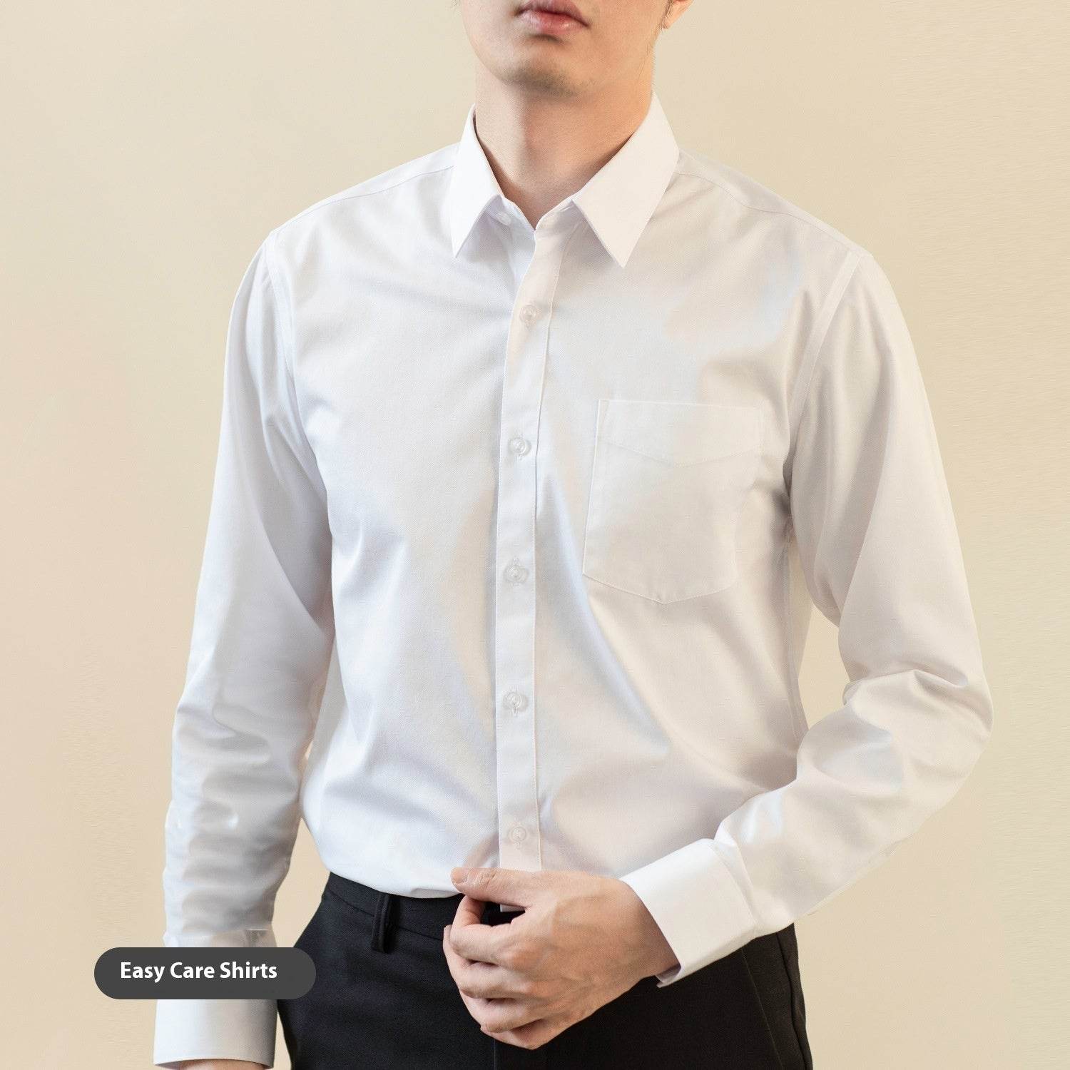Long Sleeve White Shirt Men's Solid Color Stretch Slim-fitting Iron-free Anti-wrinkle Business Casual Men's Business Wear - MYLUXURY LANE ENTERPRISE