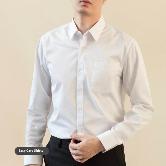 Long Sleeve White Shirt Men's Solid Color Stretch Slim-fitting Iron-free Anti-wrinkle Business Casual Men's Business Wear - MYLUXURY LANE ENTERPRISE