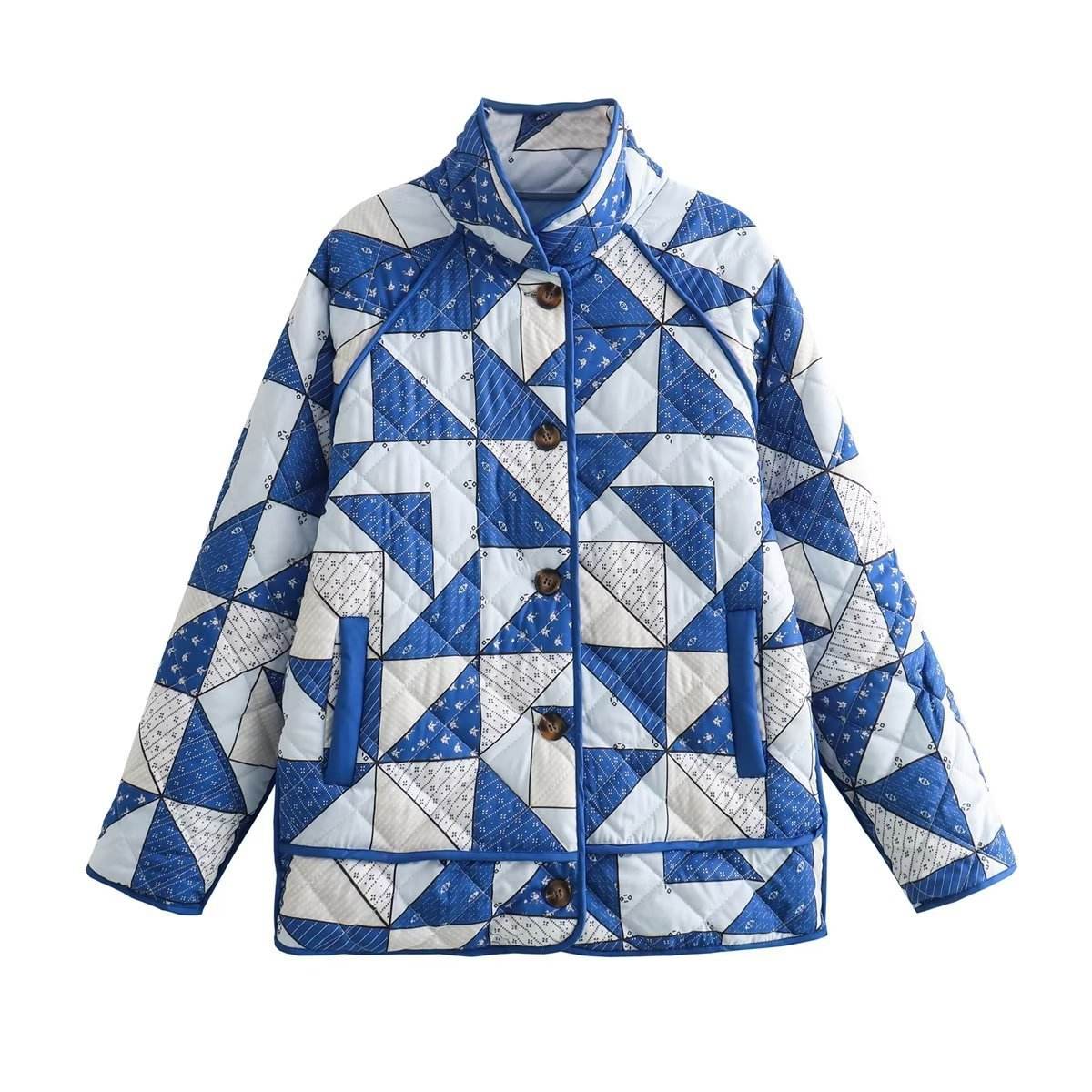 Loose Diamond Print Cotton Jacket - MYLUXURY LANE ENTERPRISE