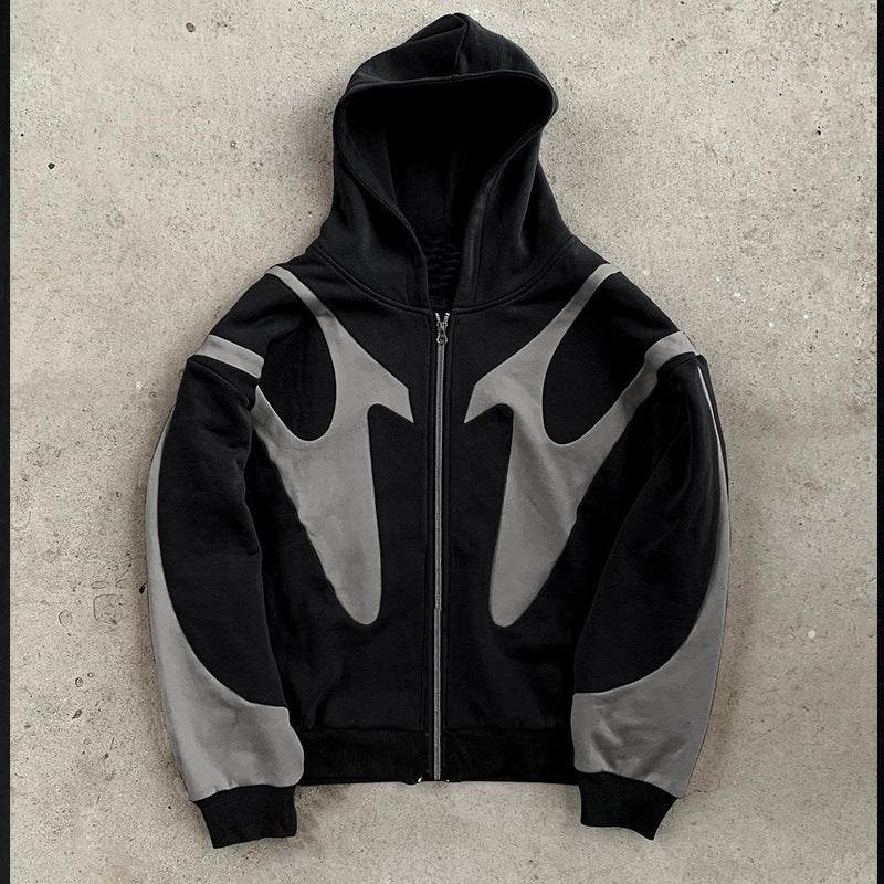 Pattern Stitching Trendy Hooded Cardigan Zipper Sweater - MYLUXURY LANE ENTERPRISE
