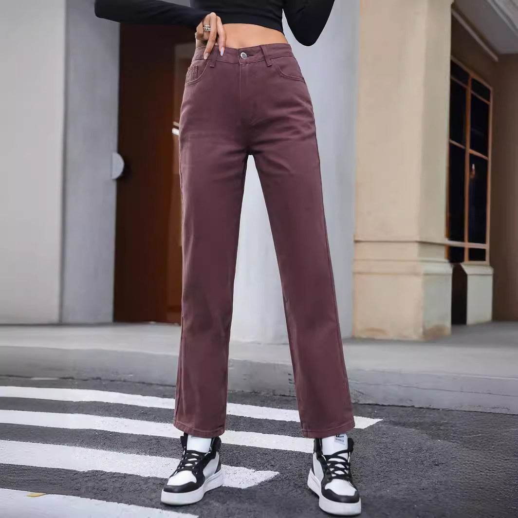Women's Retro Fashion High Waist Straight-leg Denim Trousers - MYLUXURY LANE ENTERPRISE