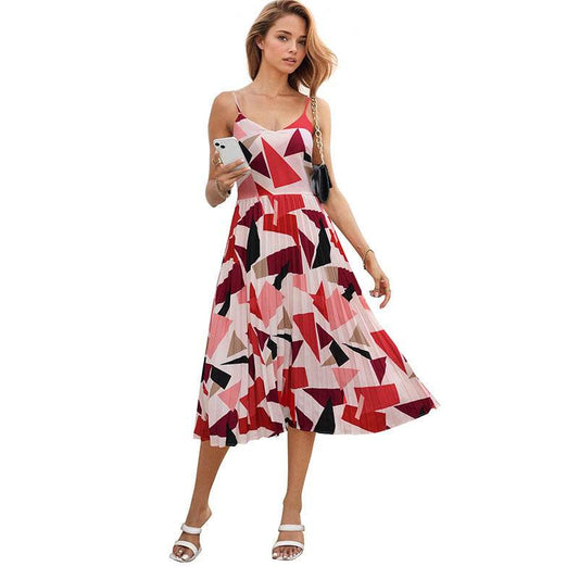 Camisole Vacation A- Line Midi Dress Geometric Print - MYLUXURY LANE ENTERPRISE