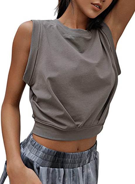 Sexy Navel-Exposed Sweatshirt Summer Loose Sleeveless T-Shirt Running Fitness Yoga Crop Tops Womens Clothing - MYLUXURY LANE ENTERPRISE