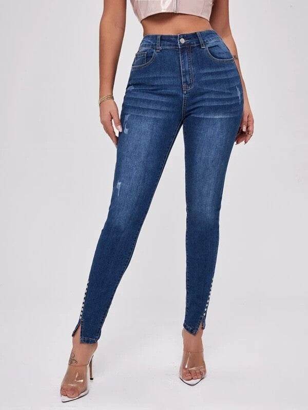 Slim Fit Patchwork High Waist Stretch Jeans - MYLUXURY LANE ENTERPRISE