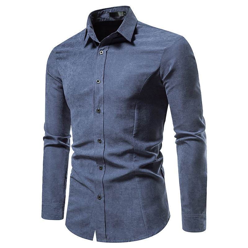 Men's Solid Color Vintage Long Sleeve Shirt Slim Top - MYLUXURY LANE ENTERPRISE