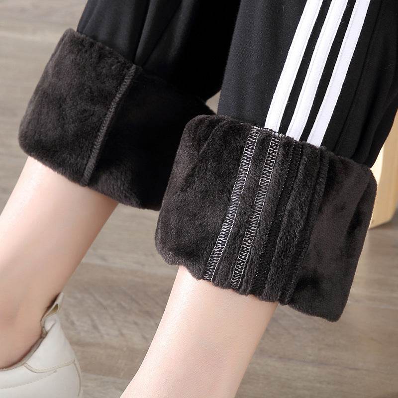 With velvet sport watch in autumn and winter winter female big fat code MM student casual pants loose warm nosing trousers - MYLUXURY LANE ENTERPRISE