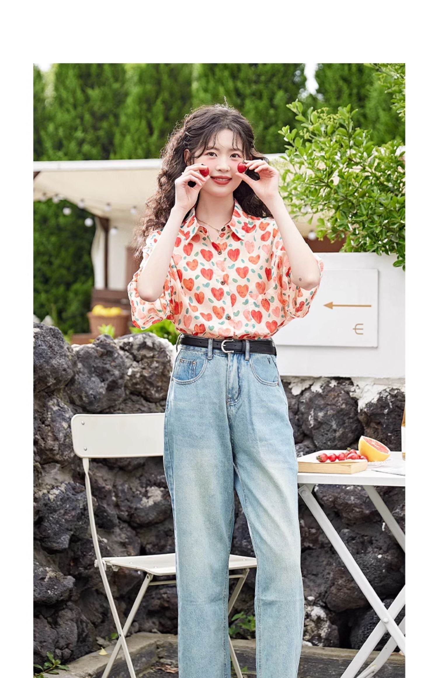Women's Hong Kong Style Retro Heart Printing Shirt - MYLUXURY LANE ENTERPRISE