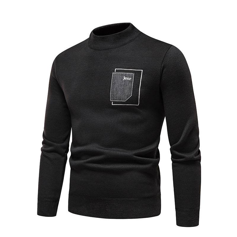 Men's Pasted Letter Embroidered Sweater Half High Neck - MYLUXURY LANE ENTERPRISE