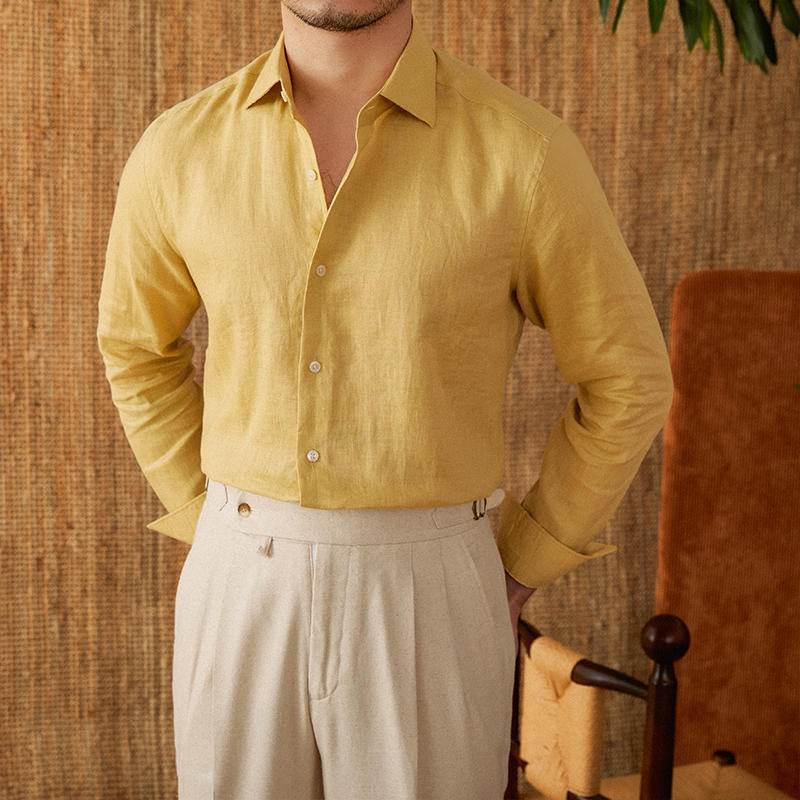 White For Men Linen Italian Long Sleeve Casual Shirt - MYLUXURY LANE ENTERPRISE