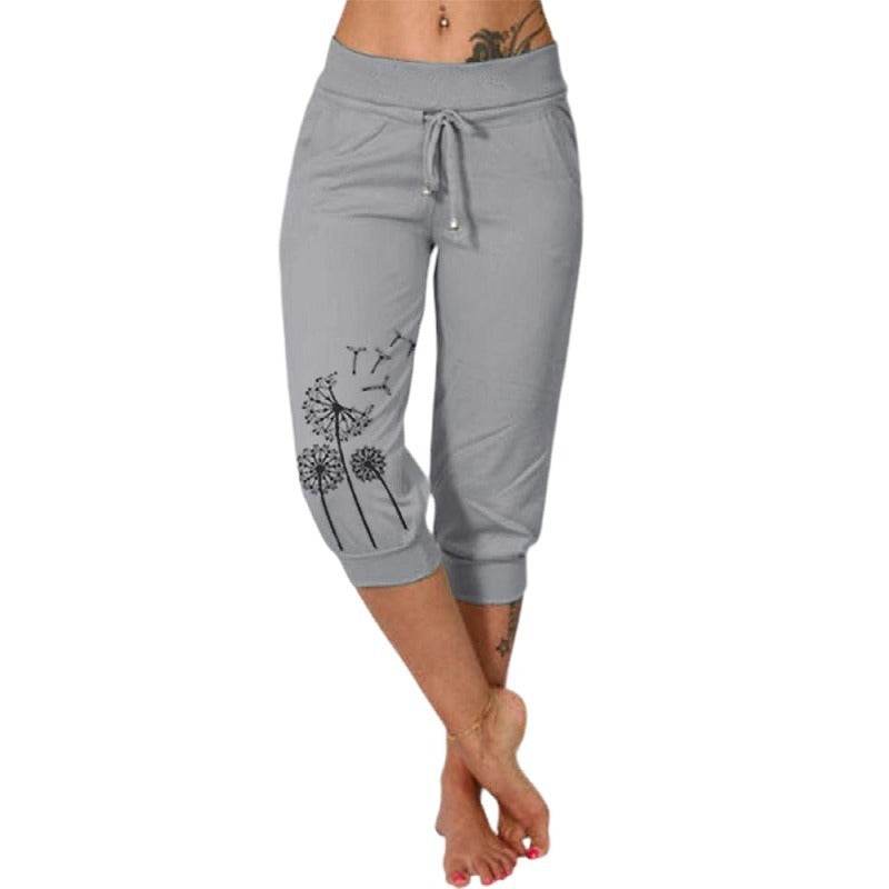 Casual Fashion Printing Loose High Waist Lace-up Cropped Pants - MYLUXURY LANE ENTERPRISE