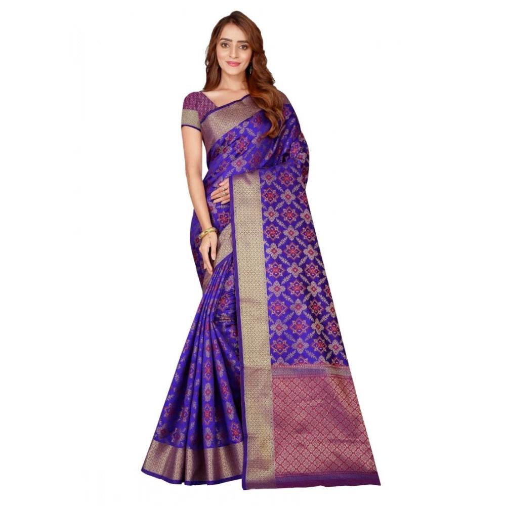 Generic Women's Kanjivaram Silk Saree with Blouse (Blue, 5-6 Mtrs) - MYLUXURY LANE ENTERPRISE