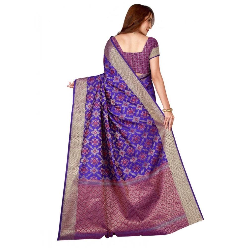 Generic Women's Kanjivaram Silk Saree with Blouse (Blue, 5-6 Mtrs) - MYLUXURY LANE ENTERPRISE