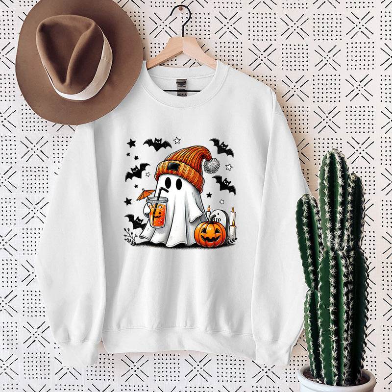 Women's Sweatshirt Halloween Ghost Pumpkin Bat Print Pullover - MYLUXURY LANE ENTERPRISE