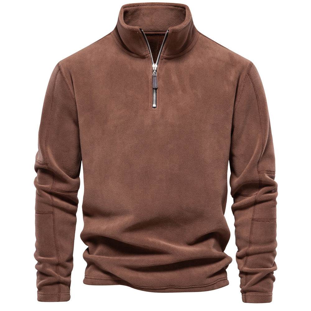 Fashion Personality Stand-collar Zippered Sweatshirt With Fleece Winter Casual Pullover Top Men's Clothing - MYLUXURY LANE ENTERPRISE