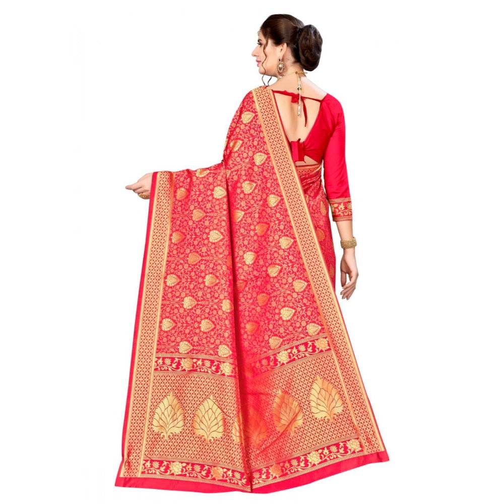 Generic Women's Banarasi silk Saree with Blouse (Red, 5-6mtr) - MYLUXURY LANE ENTERPRISE