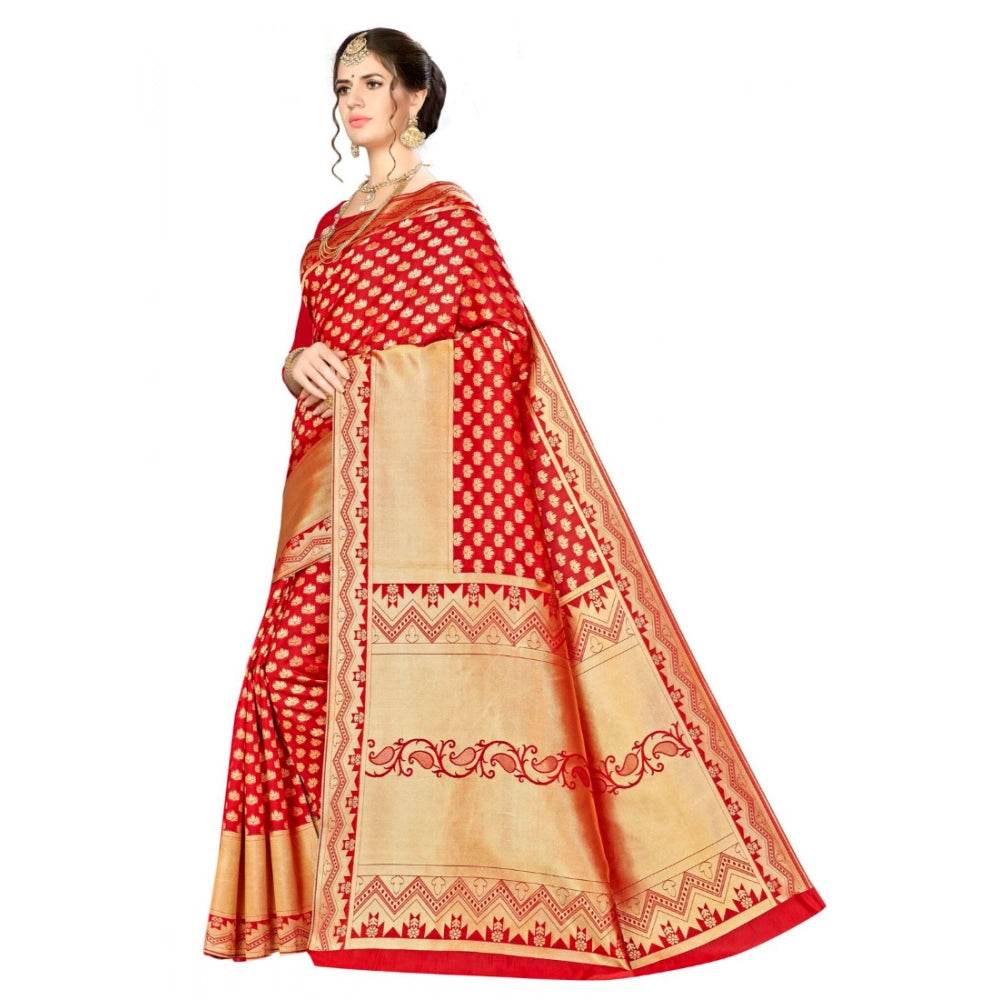 Generic Women's Banarasi silk Saree with Blouse (Red, 5-6mtr) - MYLUXURY LANE ENTERPRISE
