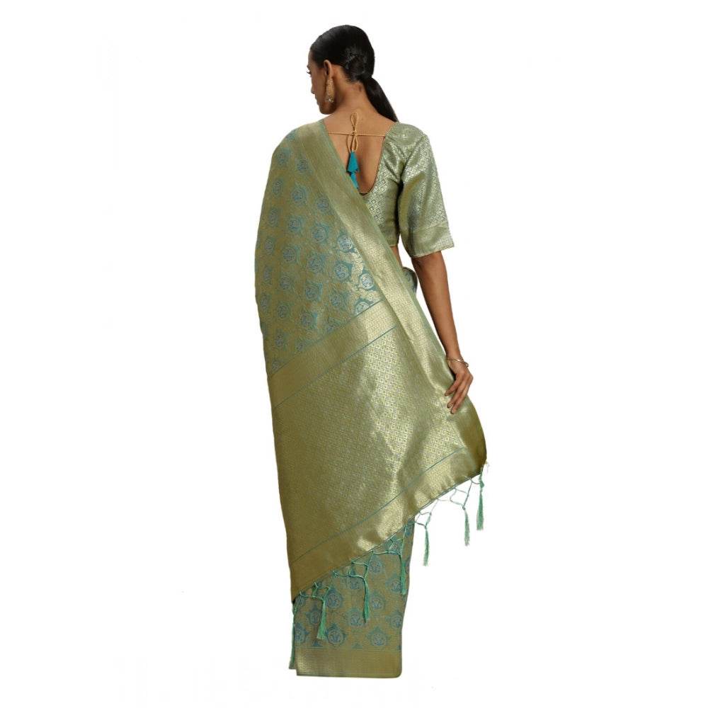 Generic Women's Banarasi silk Saree with Blouse (Sky blue, 5-6mtr) - MYLUXURY LANE ENTERPRISE