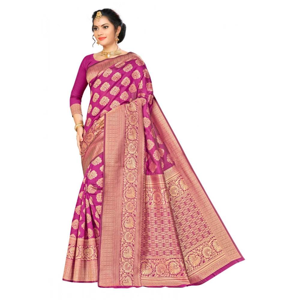 Generic Women's Banarasi silk Saree with Blouse (Wine, 5-6mtr) - MYLUXURY LANE ENTERPRISE