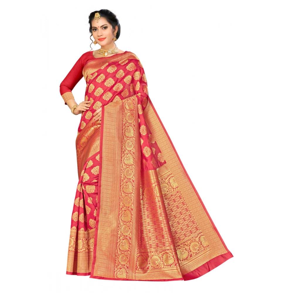 Generic Women's Banarasi silk Saree with Blouse (Red, 5-6mtr) - MYLUXURY LANE ENTERPRISE