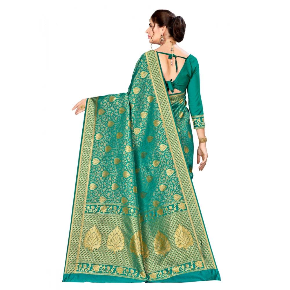 Generic Women's Banarasi silk Saree with Blouse (Green, 5-6mtr) - MYLUXURY LANE ENTERPRISE