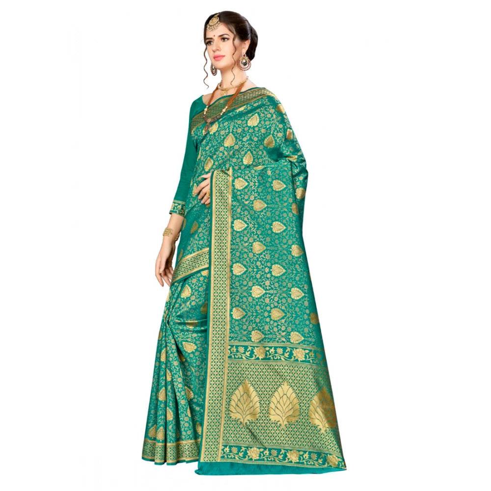Generic Women's Banarasi silk Saree with Blouse (Green, 5-6mtr) - MYLUXURY LANE ENTERPRISE