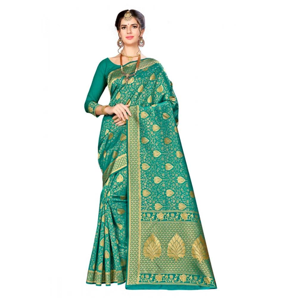 Generic Women's Banarasi silk Saree with Blouse (Green, 5-6mtr) - MYLUXURY LANE ENTERPRISE