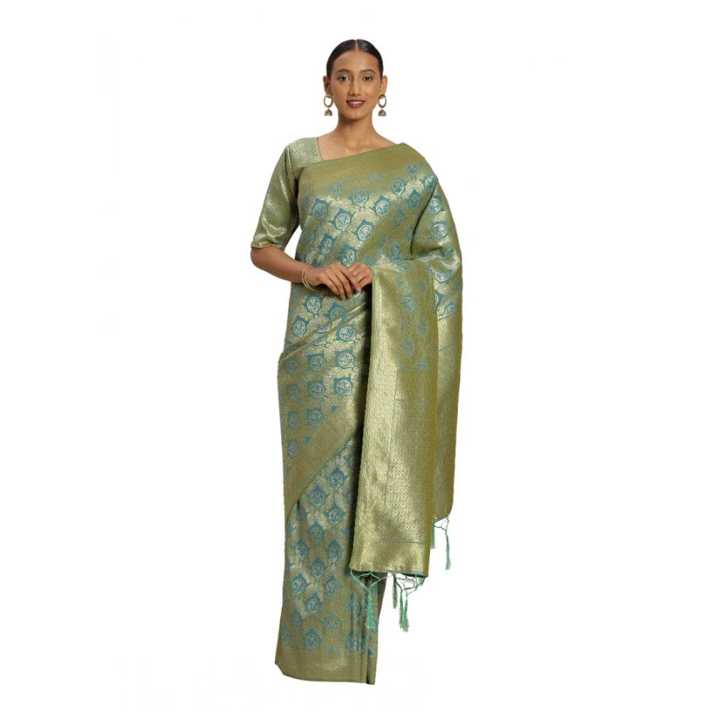 Generic Women's Banarasi silk Saree with Blouse (Sky blue, 5-6mtr) - MYLUXURY LANE ENTERPRISE
