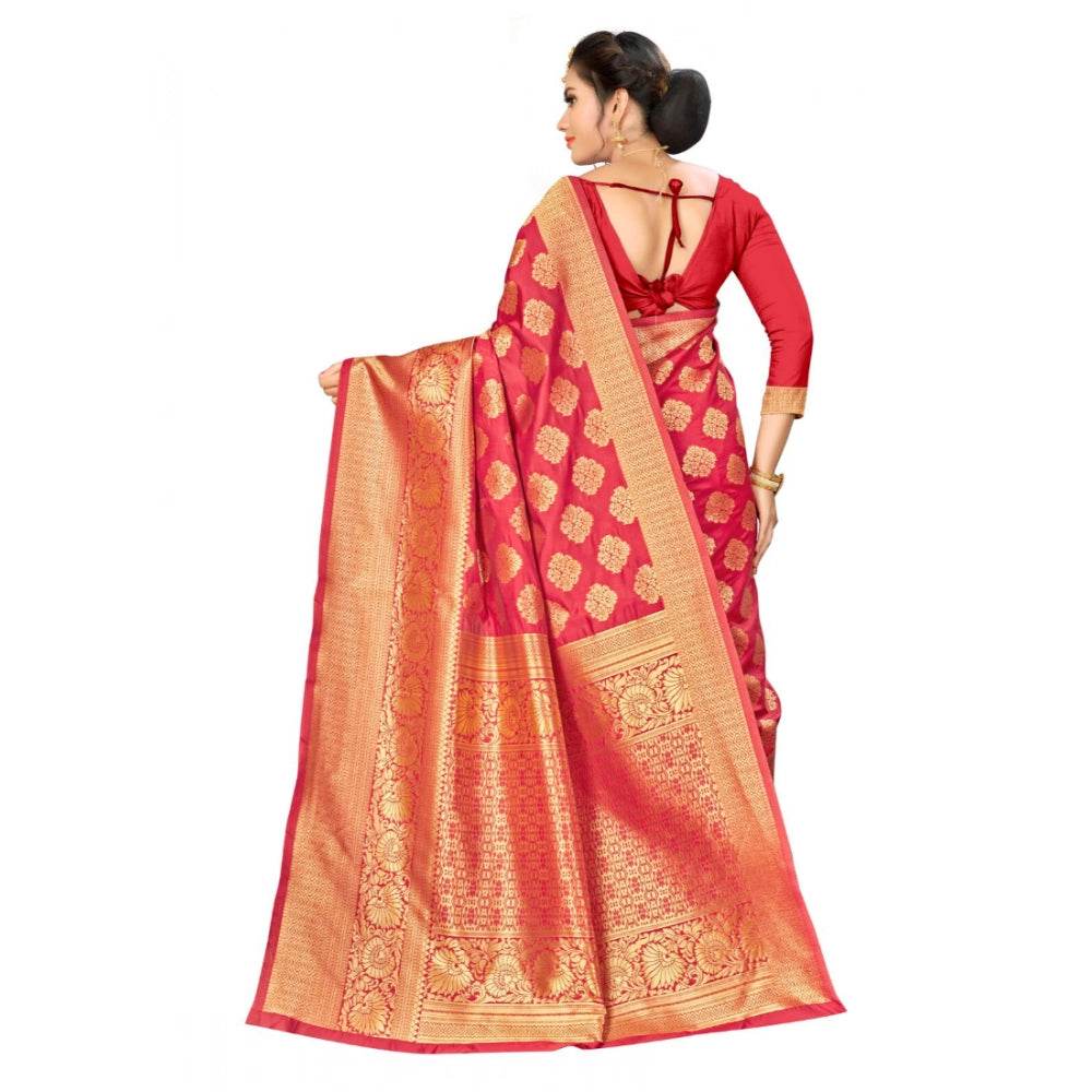 Generic Women's Banarasi silk Saree with Blouse (Red, 5-6mtr) - MYLUXURY LANE ENTERPRISE