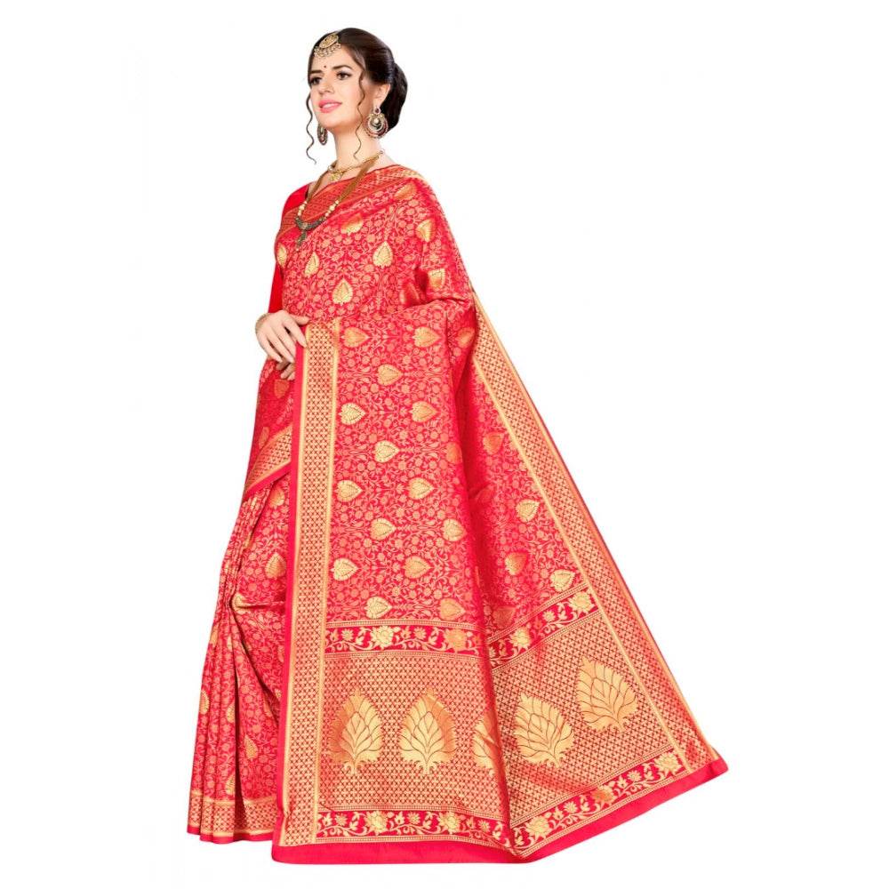 Generic Women's Banarasi silk Saree with Blouse (Red, 5-6mtr) - MYLUXURY LANE ENTERPRISE