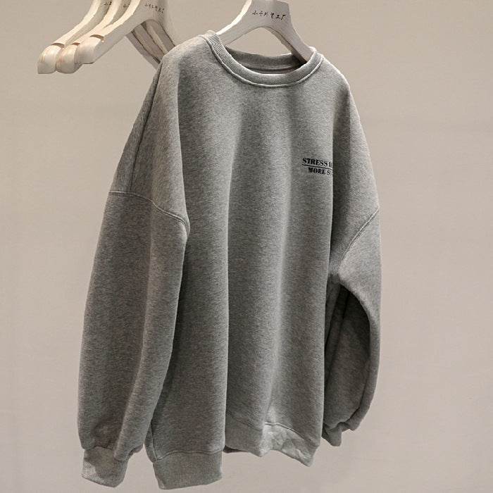 Fleece-lined Thick Lazy Round Neck Loose Sweatshirt Women - MYLUXURY LANE ENTERPRISE