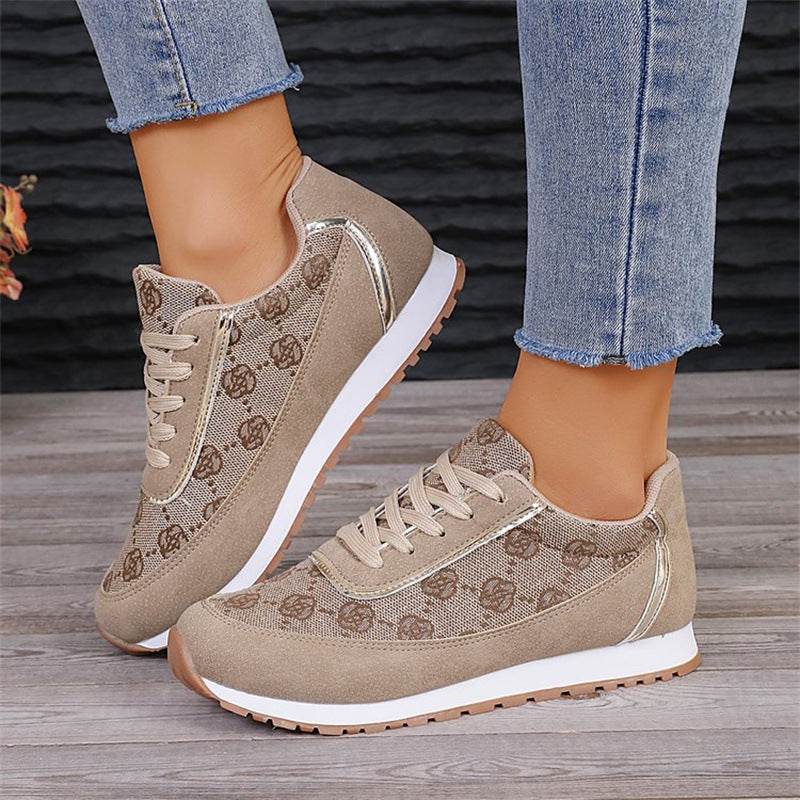 Flower Print Lace-up Sneakers Casual Fashion Lightweight Breathable Walking Running Sports Shoes Women Flats - MYLUXURY LANE ENTERPRISE