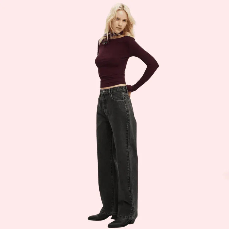 Women's Loose Straight Jeans in Smokey Black Denim - MYLUXURY LANE ENTERPRISE