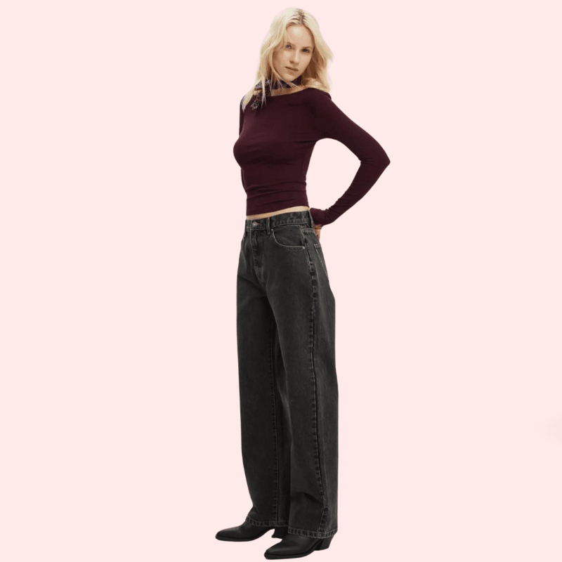 Women's Loose Straight Jeans in Smokey Black Denim - MYLUXURY LANE ENTERPRISE