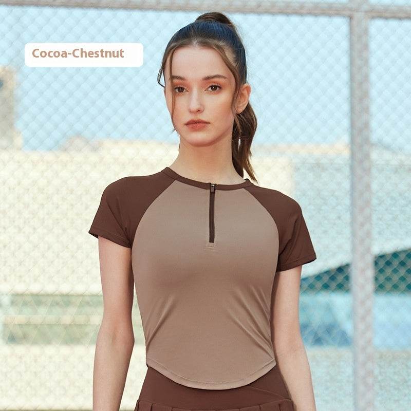 Women's Front Chest Half Zipper Sports Short Sleeve - MYLUXURY LANE ENTERPRISE