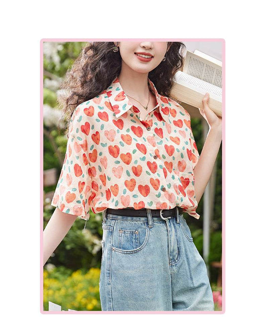 Women's Hong Kong Style Retro Heart Printing Shirt - MYLUXURY LANE ENTERPRISE