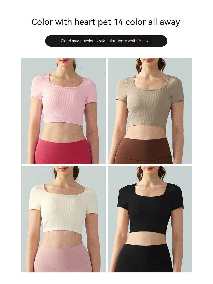 Women's Square Collar Backless Sports T-shirt With Chest Pad Running Fitness Top - MYLUXURY LANE ENTERPRISE