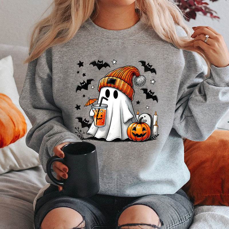 Women's Sweatshirt Halloween Ghost Pumpkin Bat Print Pullover - MYLUXURY LANE ENTERPRISE