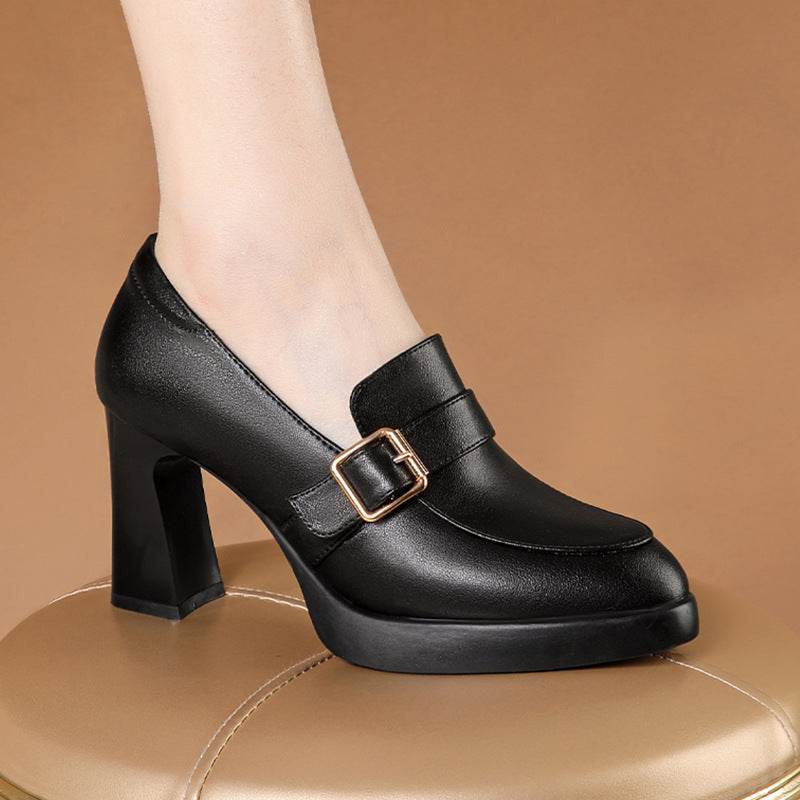 Comfortable European And American Low-cut Fashion Square Buckle British Style High Heels - MYLUXURY LANE ENTERPRISE