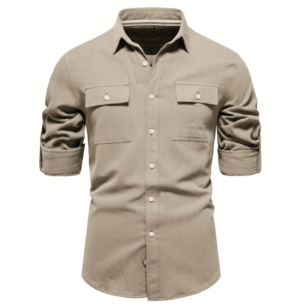 Business Pure Color European Size Long Sleeve Shirt - MYLUXURY LANE ENTERPRISE