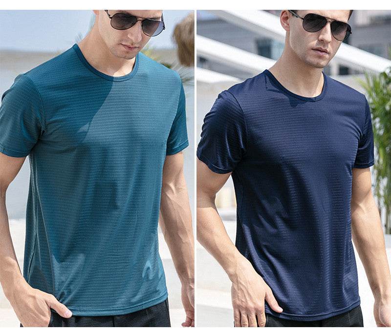Ice Silk Short Sleeve T-shirt Men's Summer New Thin Mesh Quick Dry T-shirt Breathable Loose Large Sports Half Sleeve - MYLUXURY LANE ENTERPRISE