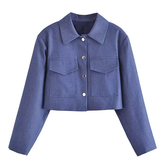 Double Pocket Cropped Coat Top High Waist Wide Leg Pants Suit - MYLUXURY LANE ENTERPRISE